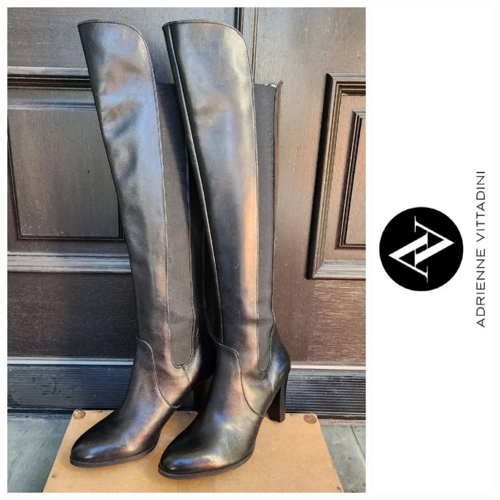 Sexy Black Leather OTK Boots by Adrienne Vittadini